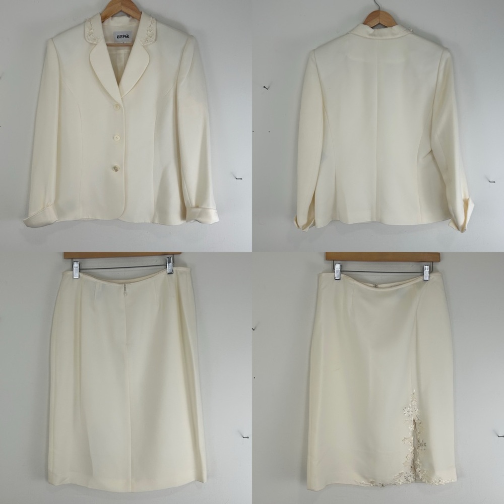 Vintage 90s Kasper Cream Bridal Skirt and Blazer Suit - Picture 5 of 8
